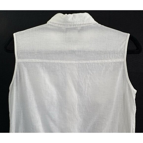 SANDRO Women Button Front Pleated Blouse Sleeveless Linen Blend Sz M White 13-3 - Picture 4 of 11